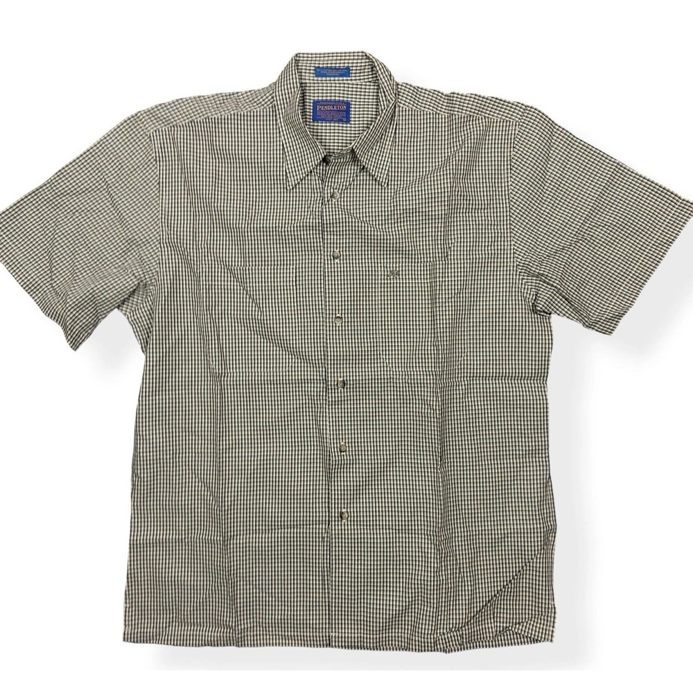 NEW Pendleton Short Sleeve Button Down Shirt Yellow Black Gray Plaid Men's Large